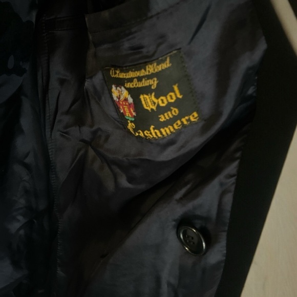 WOOL & CASHMERE Longline Black Double-breasted Top Coat Lined Black Size 36R EUC - Picture 7 of 16